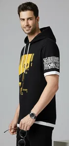 Polyester Printed T-shirt for Men, Black 