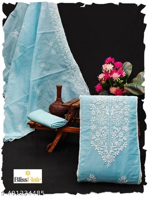 Embroidered Botanical Patiala Suits for Women (Blue, Un Stitched)
