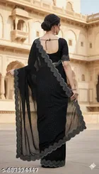 Chinnon Solid Saree For Women, Black