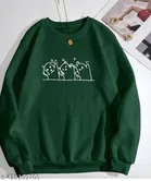 Cotton Printed Sweatshirt for Women (Green, S)