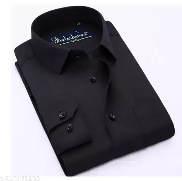 Cotton Solid Full Sleeves Shirt for Men (Black, XXL)