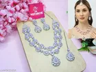 2 Layer Silver Finish Partywear Necklace Set for Women 