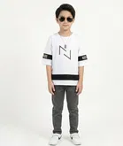 Cotton Blend Printed T-shirt for Boys, White 