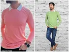 Cotton Blend Solid Polo T-Shirt for Men, Pink & Green, Pack of 2 