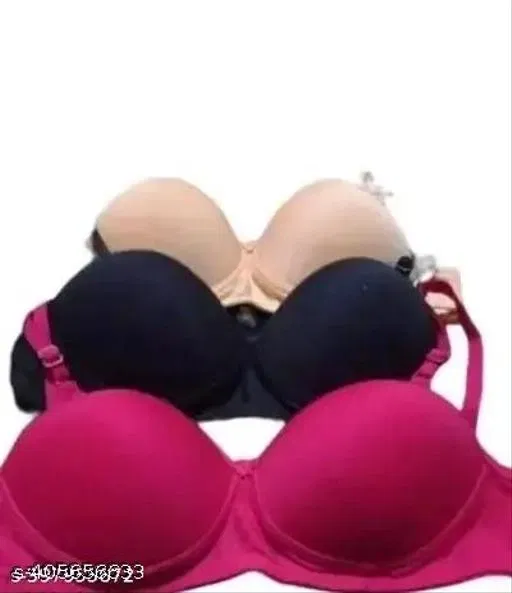 Cotton Solid Bra for Women & Girls, Multicolour, Pack of 3 (36B)