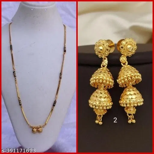 Alloy Mangalsutra with 1 Pair Earrings for Women (Multicolor, Set of 2)