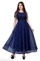 Georgette Embellished Gown for Women (Blue, S)