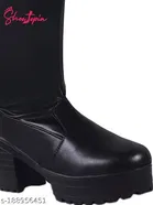 Shoetopia Solid Synthetic Heeled Boots Black 