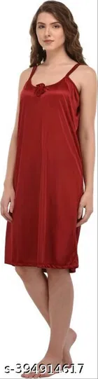 Satin Solid Nightdress for Women, Maroon & Dark Pink, Pack of 2 