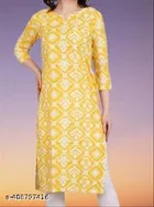 Polycotton Printed Kurti for Women, Yellow 