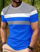 Casual Summer Sportswear Polycotton T-Shirts for Men ,Blue & Grey 