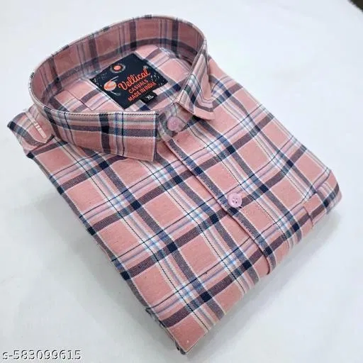 Cotton Blend Checkred Shirt for Men, Pink (M)