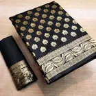 Litchi Silk Zari Woven Saree for Women, Black 