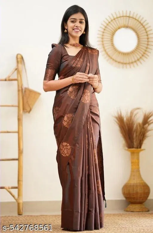 Banarasi Silk Saree for Women (Brown, Free Size)