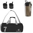 Polyester Printed Gym Bag with 2 Pcs Wristband & Shaker Bottle 