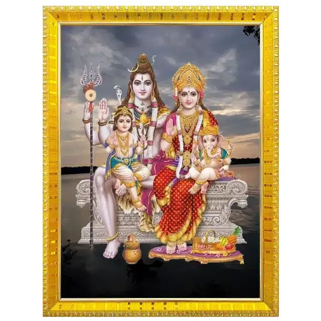 Shiva Parvati Idol Wall Photo Frame (Multicolor, 5x7 Inches)