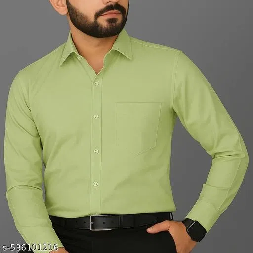 Polycotton Solid Shirts for Men, Green (M)