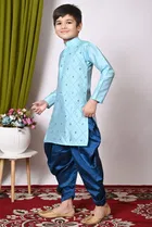 Dupion Silk Embellished Kurta with Dhoti for Boys, Blue 