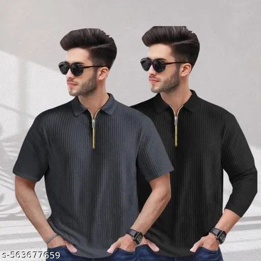 Cotton Blend T-shirt for Men, Black & Grey, Pack of 2 (M)