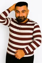 Cotton Stripes T-shirt for Men, Maroon 