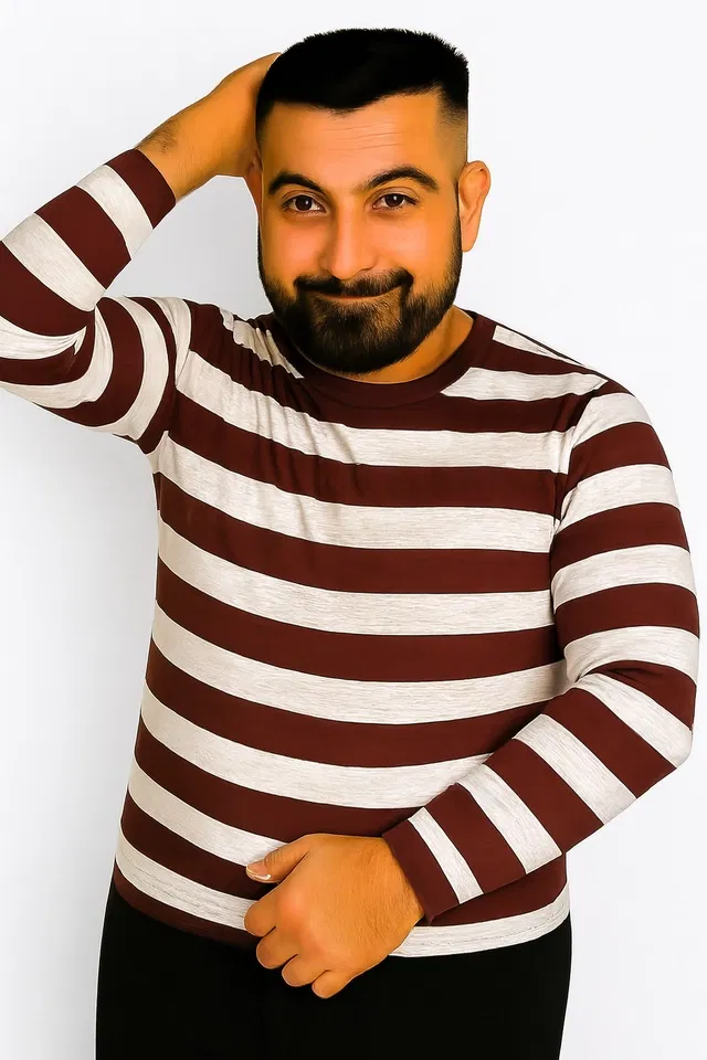 Cotton Stripes T-shirt for Men, Maroon (XL)