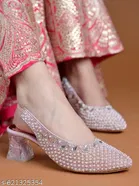 Embellished Round Toe Heel Sandals for Women 