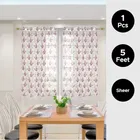 Sheer Floral Branches Printed Red Window Curtain 5ft Combo 