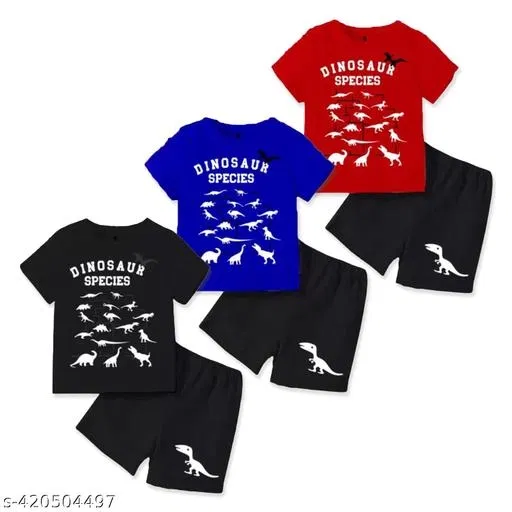 Cotton Blend Printed Clothing Set for Boys, Multicolour, Pack Of 3 (6-12 Months)