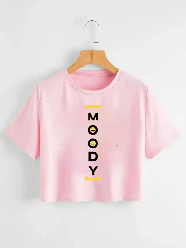 Printed Crop T-shirt for Women (Pink, XL)