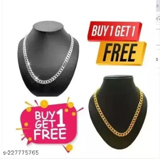 Necklace Chain for Men (Gold, Pack of 2)