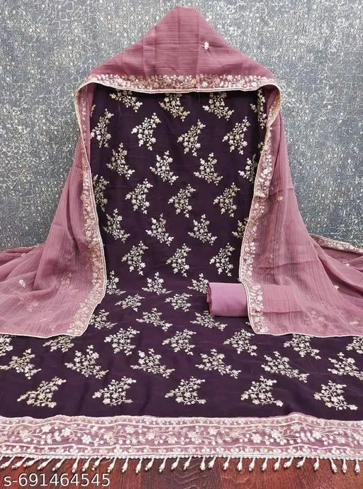 Embroidered Anarkali Suit for Women (Purple, Un Stitched)
