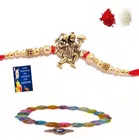 Combo of Metal Rakhi, Greeting Card, Roli Chawal & Bracelet 