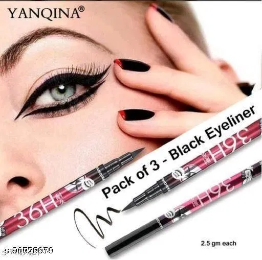 36H Waterproof Liquid Eyeliners (Black, Pack of 3)