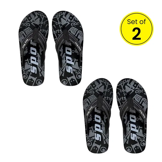 Cozy Wear Slippers For Men ( Black, 10) (Pack of 2)