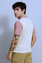 Polo Neck Colorblocked T-Shirt for Men, Pink 