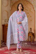 Rayon Printed Kurta with Pant & Dupatta for Women 