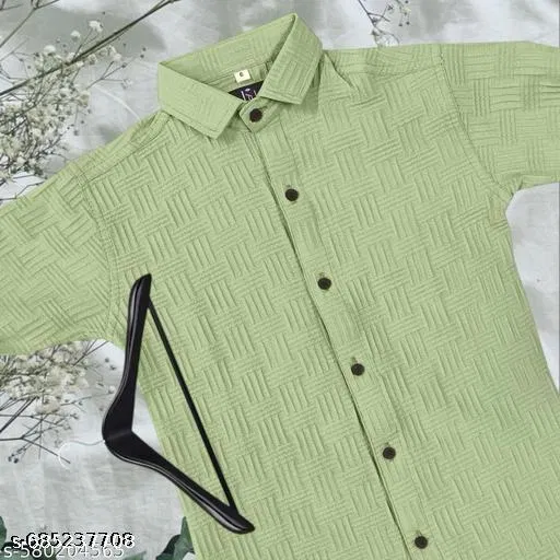 Solid Cotton Blend Spread Collar Long Sleeves Shirt for Boys (Mint Green, 15-16 Years)