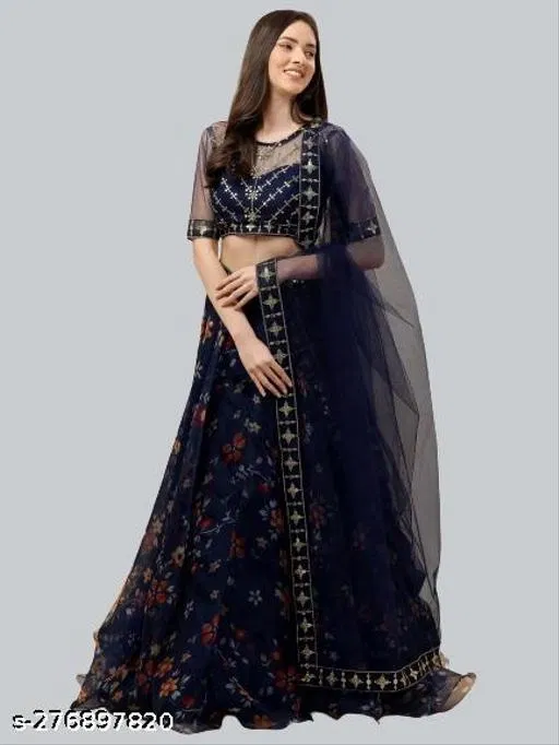 Lehenga Choli for Women (Blue, Free Size)