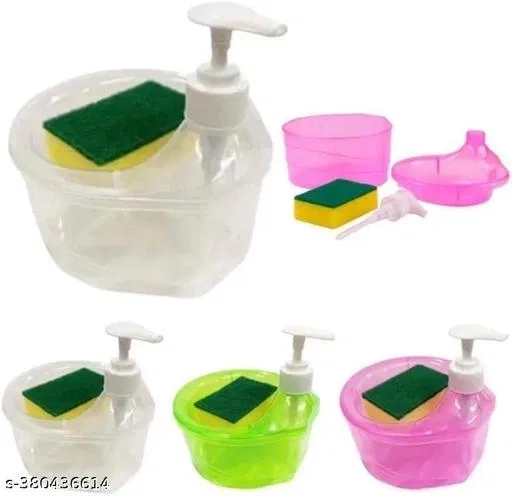 ABS Plastic 2-in-1 Soap Pump Dispenser Cum Scrub Holder (Assorted, Pack of 1)