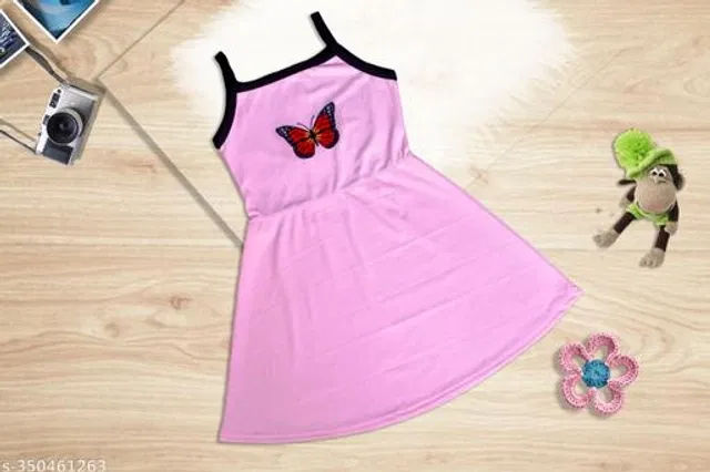 Crepe Frock for Girls (Pink, 2-3 Years)