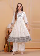 Ethnic Motifs Embroidered Regular Mirror Work Kurta With Trousers (XXL)