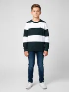 Acrylic Striped Sweater For Boys, Green & White 