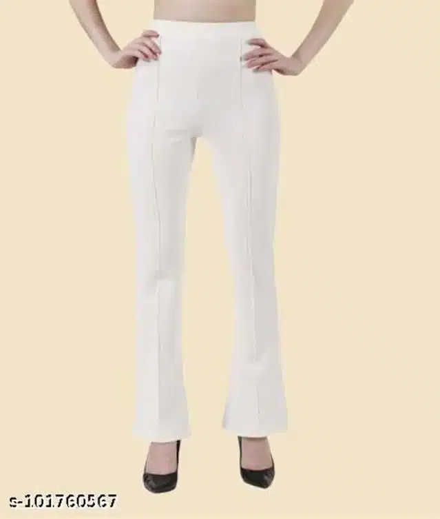 Cotton Blend Trouser for Women (Off White, 32)