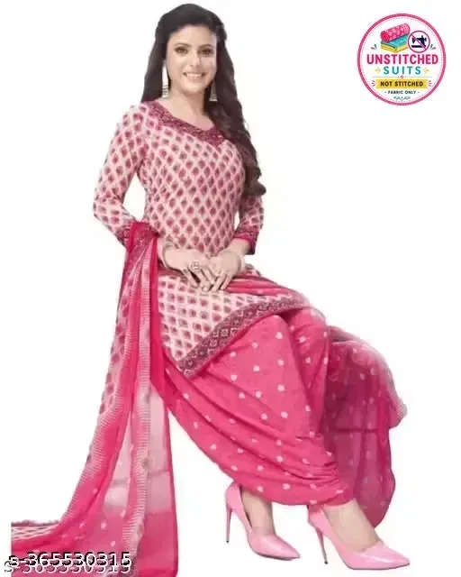 Printed Crepe Unstitched Suit Fabric for Women, Pink (Free size)