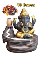 Ganeshji Idol Smoke Fountain with 45 Pcs Backflow Incense Cones (Brown & Gold, Set of 2)