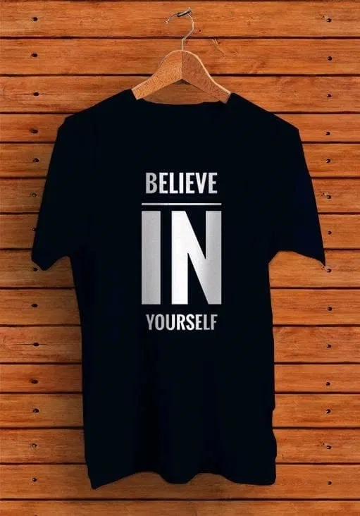 Round Neck Printed T-Shirt for Men (Black, XXL)