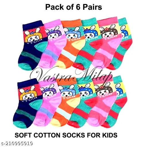 Cotton Socks for Kids (Multicolor, 2-3 Years) (Set of 6)