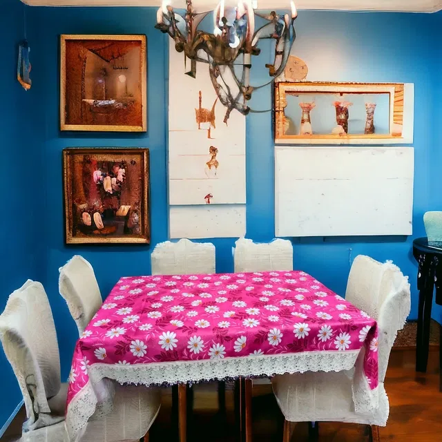 Polyester Printed Table Cloth (Pink, 60x90 inches)