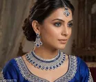 Rodium Plated Navy Blue Jewellery Set for Women 