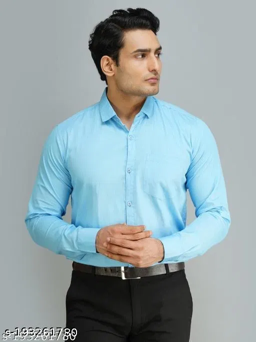 Cotton Blend Solid Shirt for Men, Sky Blue (XL)